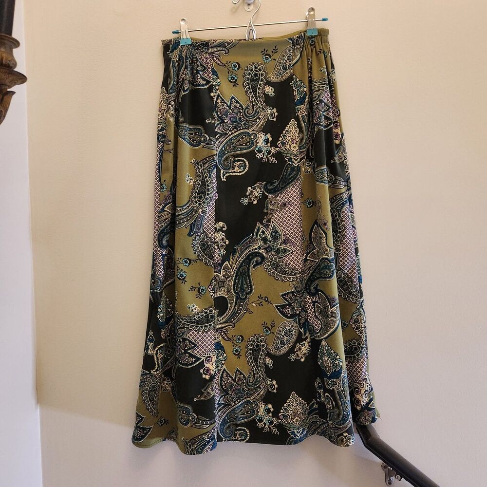 Vtg 90s Y2k Paisley Maxi Skirt Purple & Green Dark Fairy Whimsigoth Boho Earthy - Picture 5 of 9